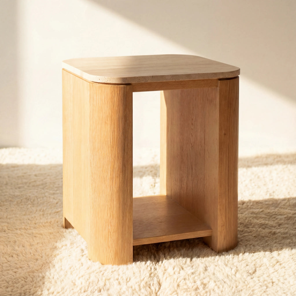 Ovelo Side Table Oak wood with travertine top