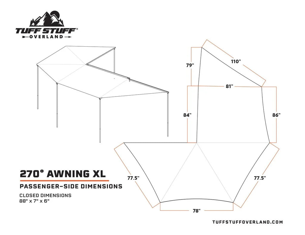 270 Degree Awning, XL, Passenger Side, C-Channel Aluminum, Olive