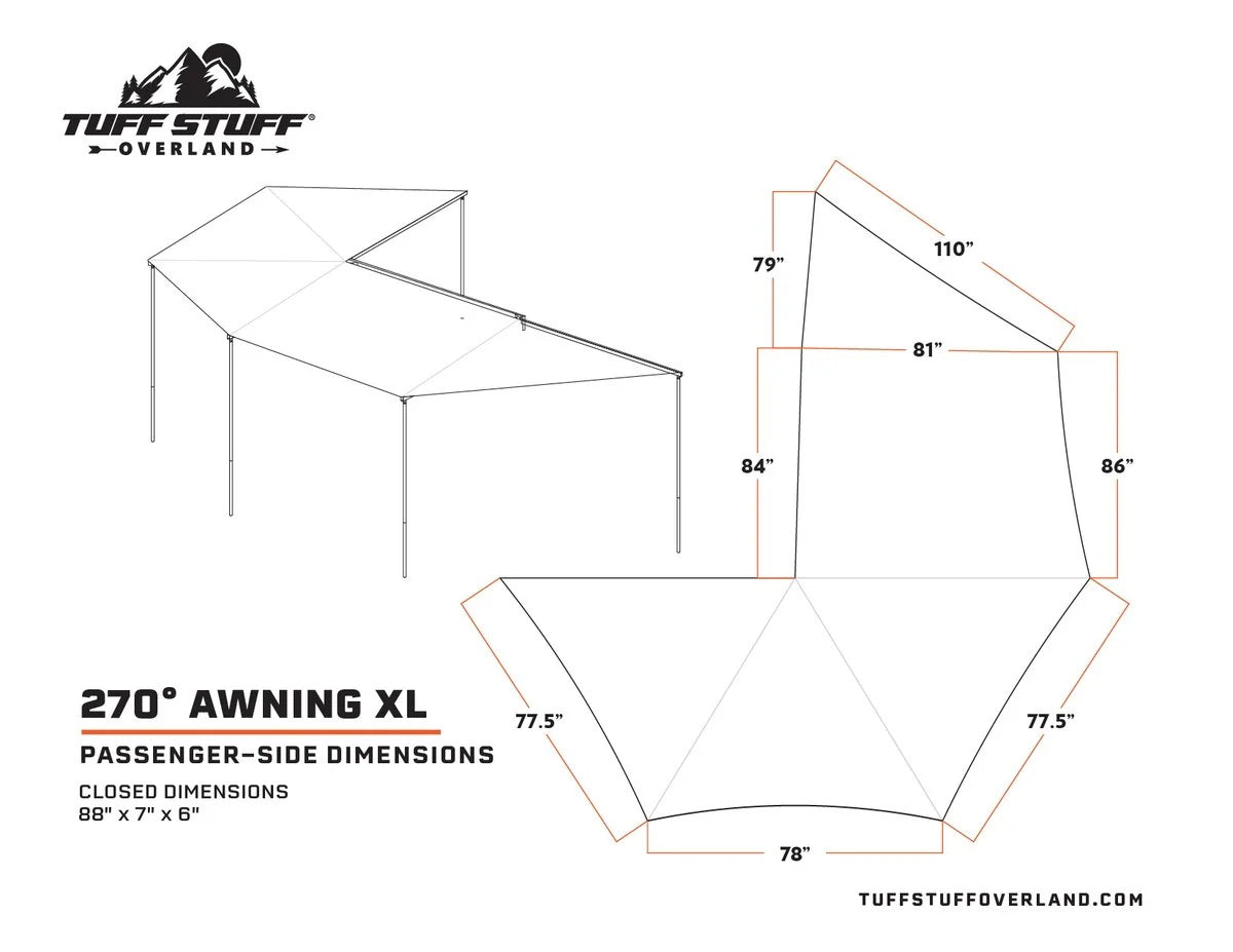 270 Degree Awning, XL, Passenger Side, C-Channel Aluminum, Olive