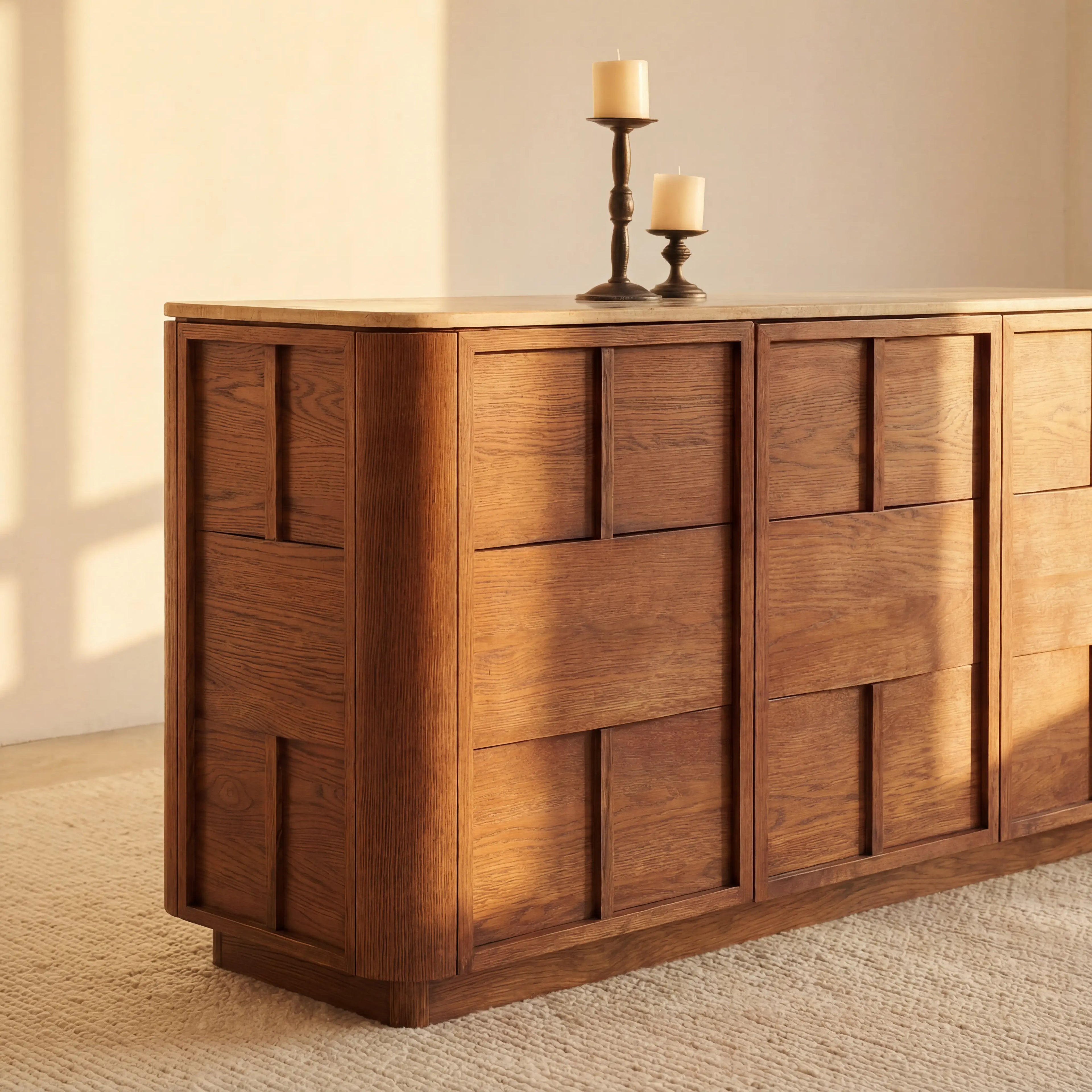 Hearth Sideboard Oak wood with travertine top