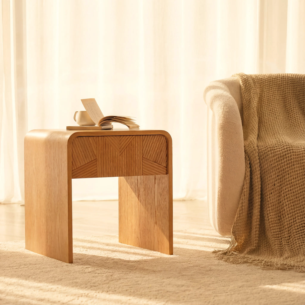 Vista Side Table White oak with sculpted slat detailing