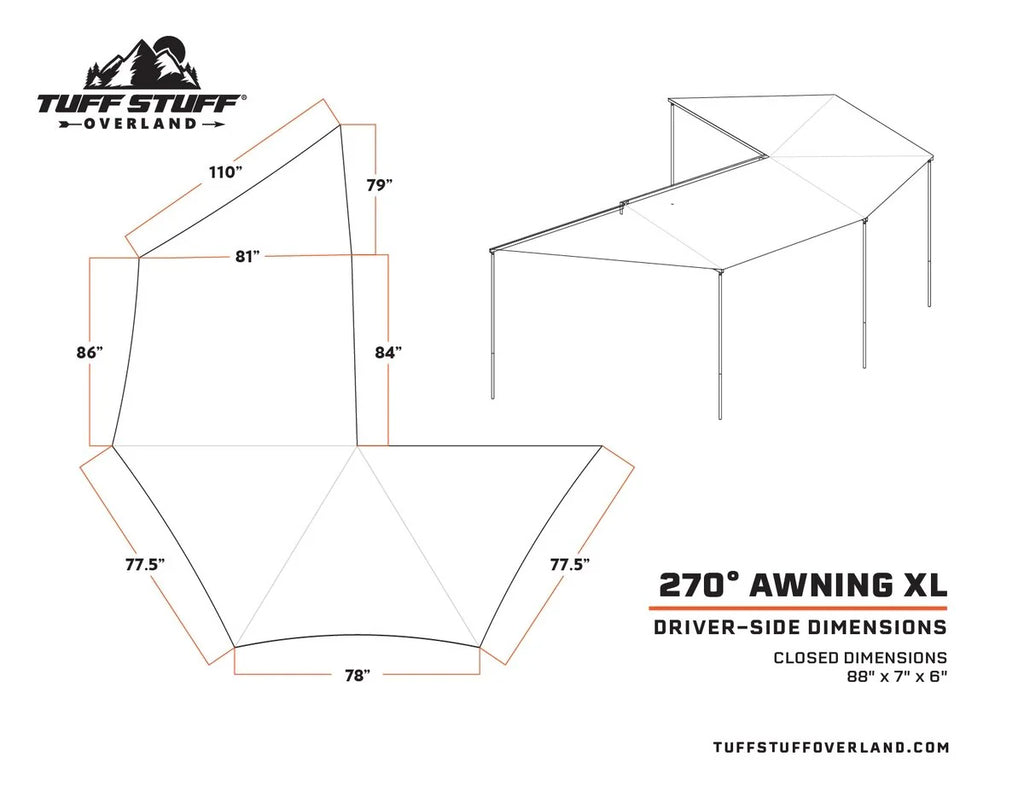 270 Degree Awning, XL, Driver Side, C-Channel Aluminum, Olive
