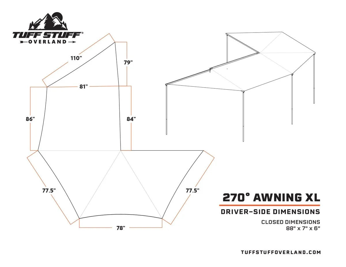 270 Degree Awning, XL, Driver Side, C-Channel Aluminum, Olive