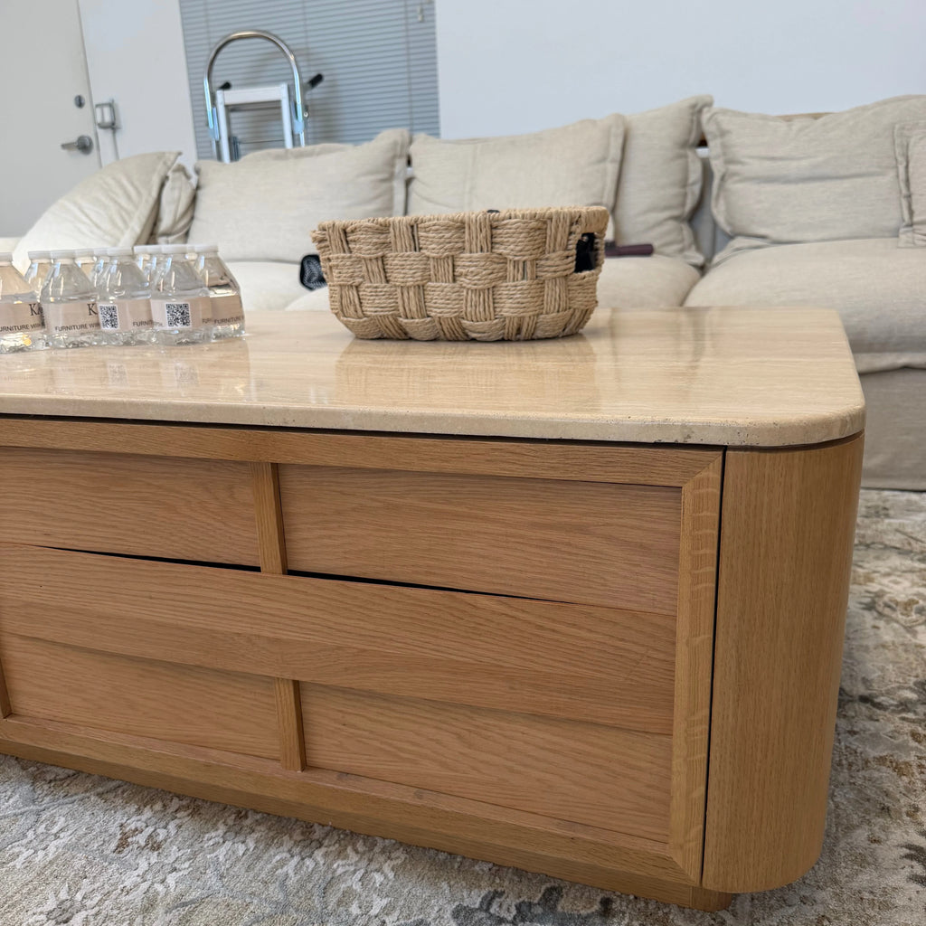 Hearth Coffee Table Oak wood with travertine top（karhyn studio sale）