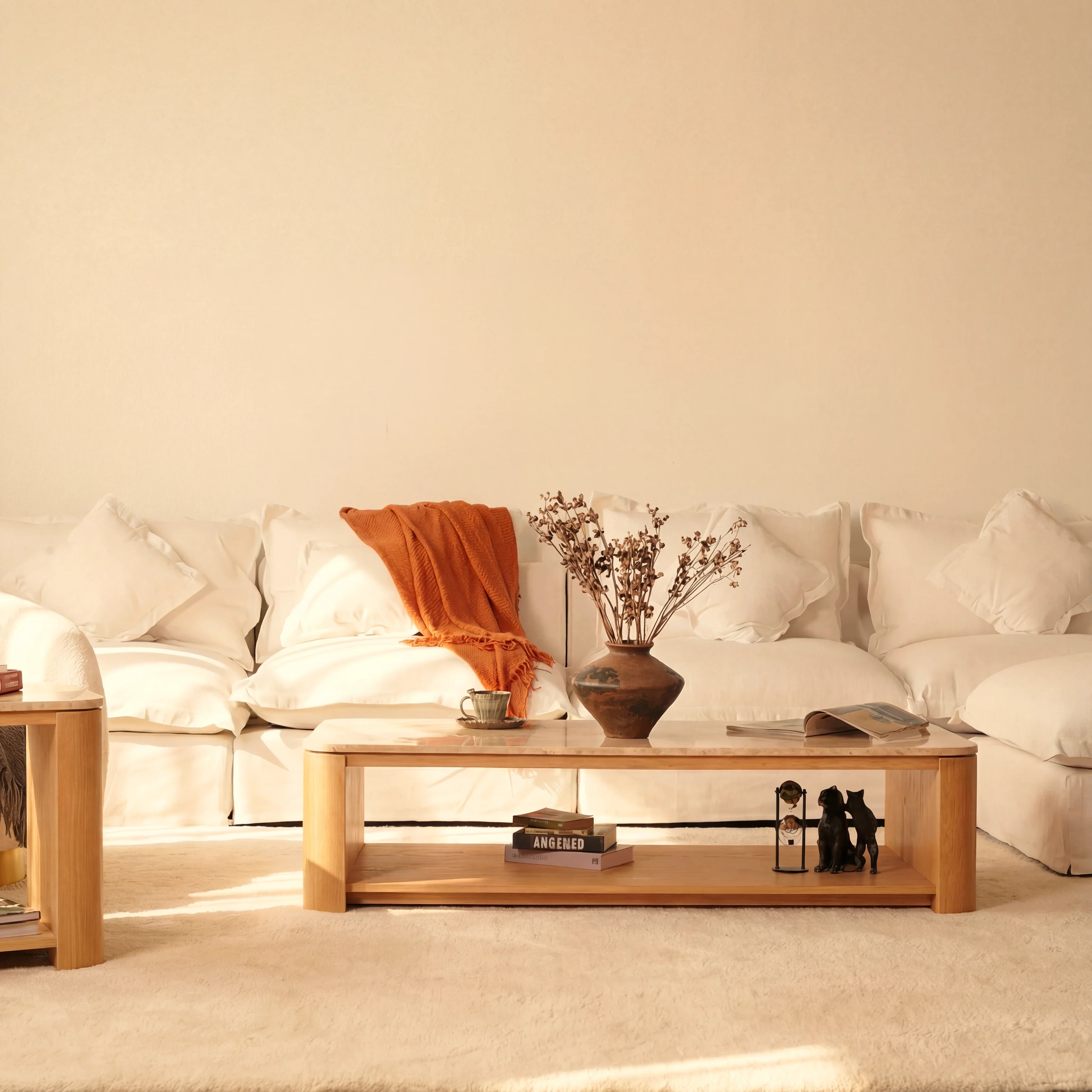 Ovelo Coffee Table Oak wood with travertine top