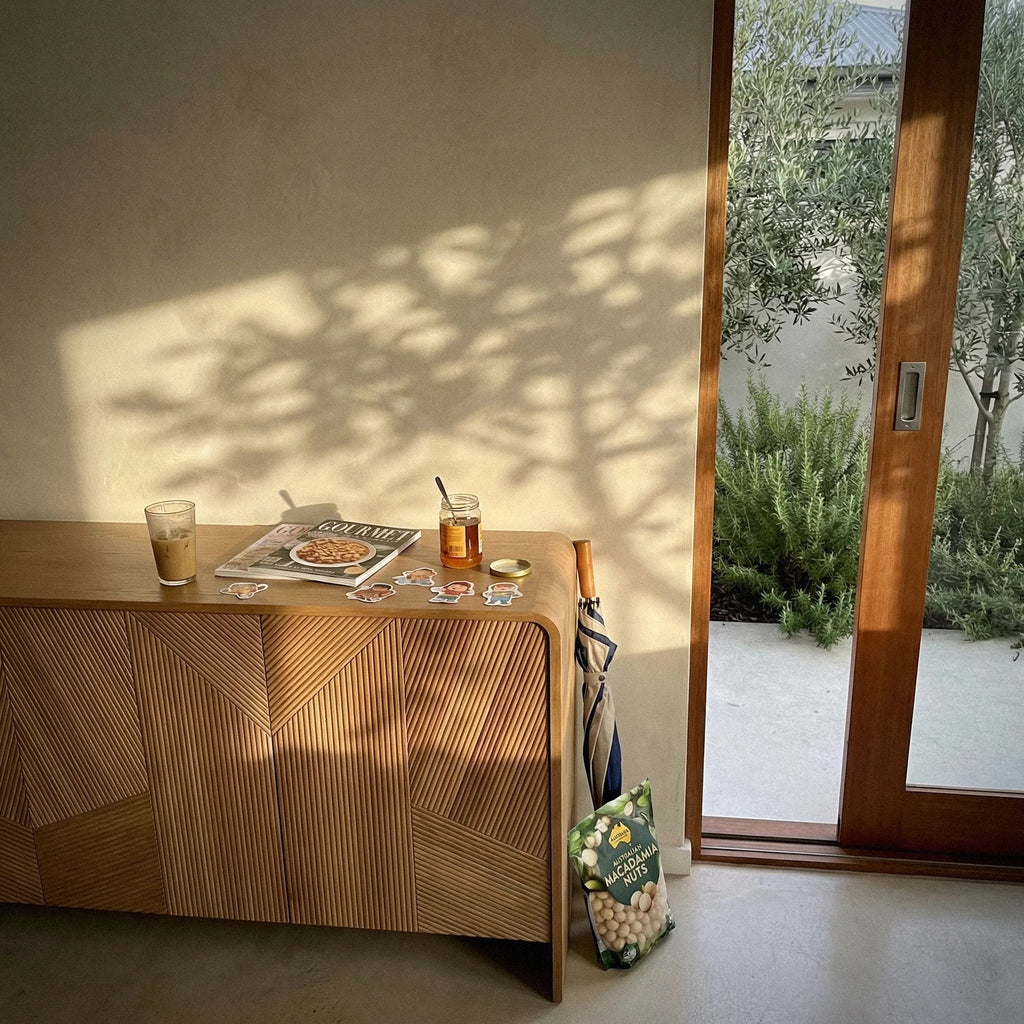 Vista Sideboard White oak with sculpted slat detailing