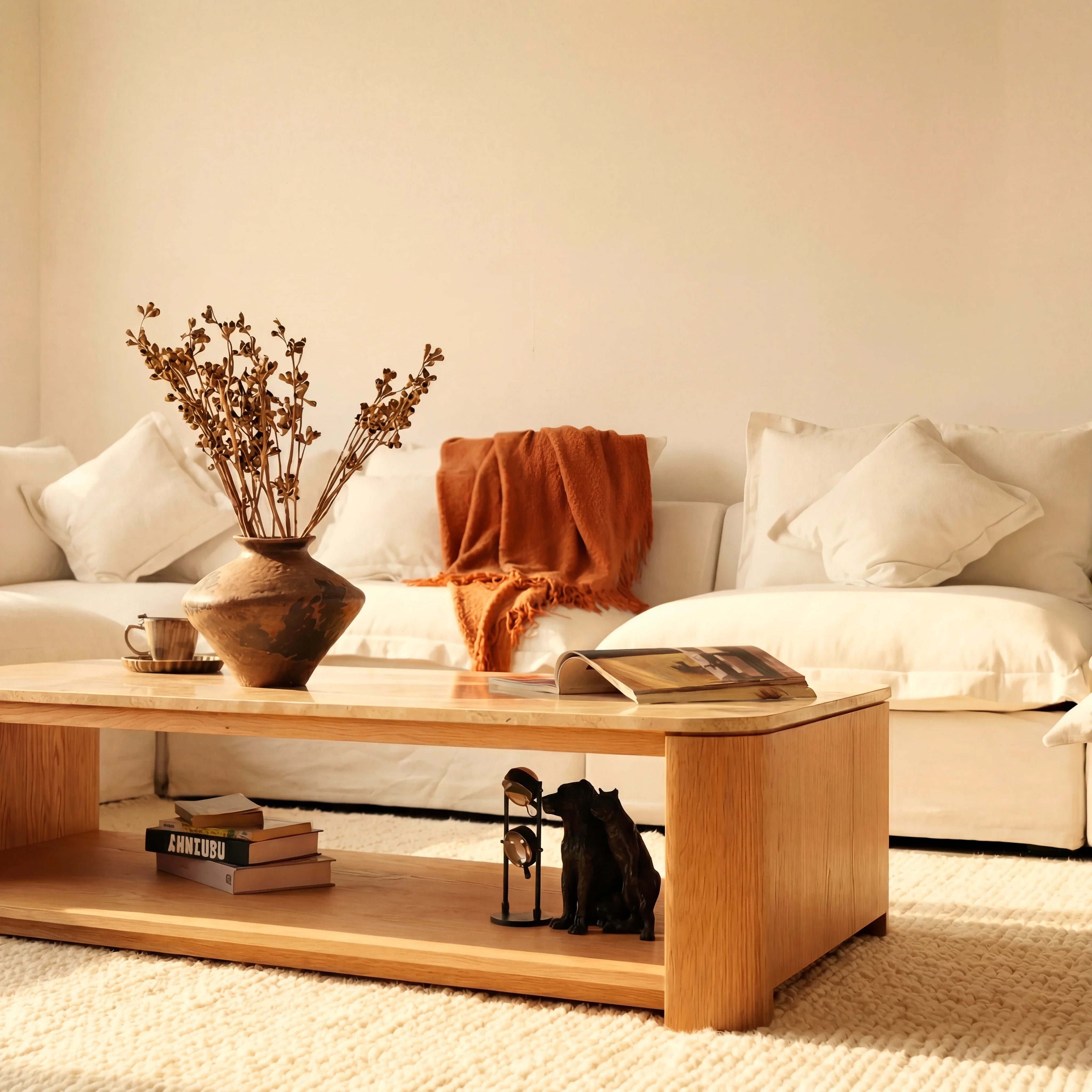 Ovelo Coffee Table Oak wood with travertine top