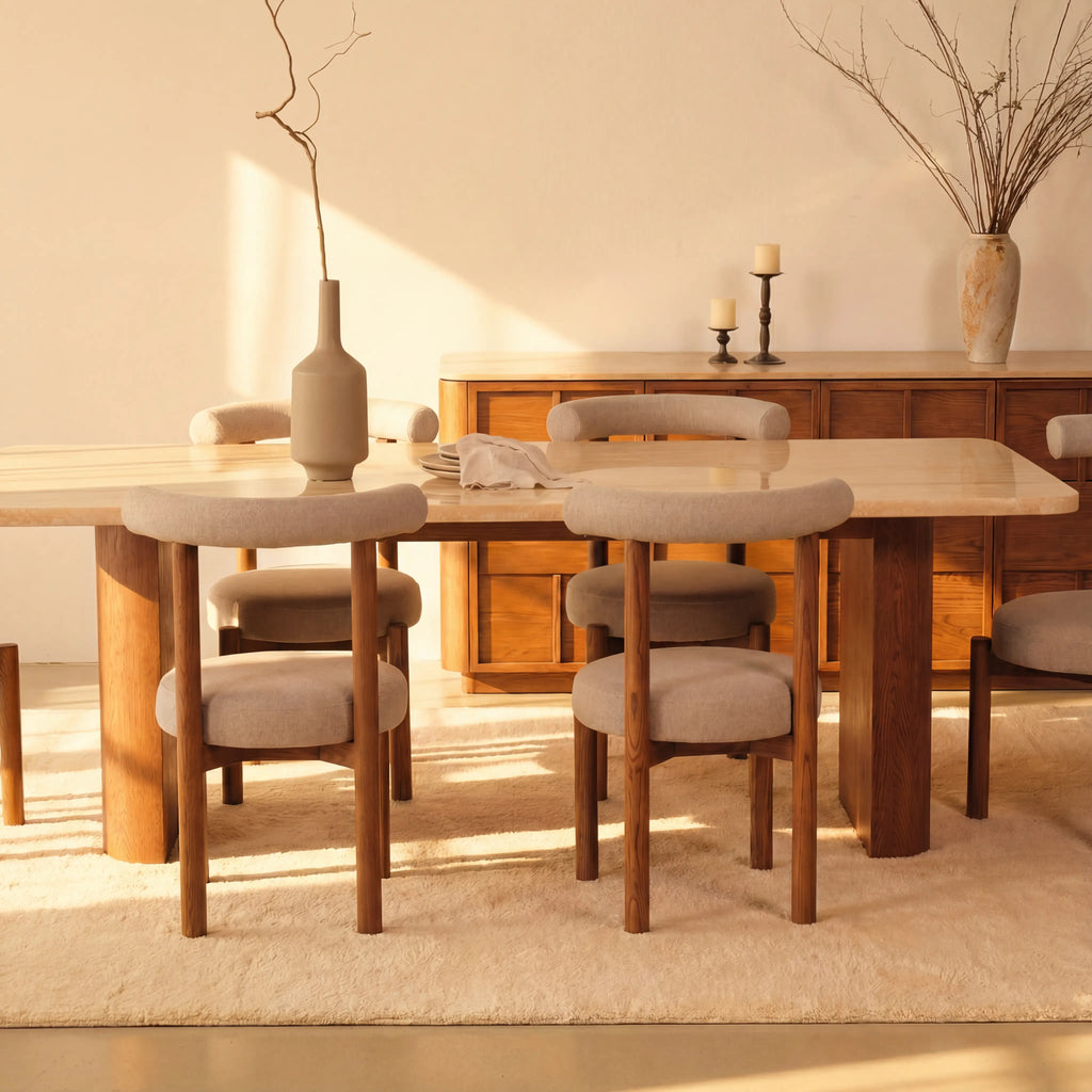 Hearth Sideboard Oak wood with travertine top