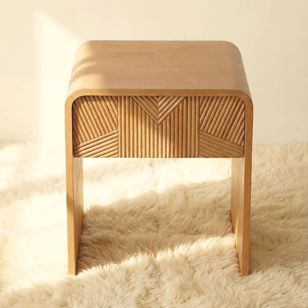 Vista Side Table White oak with sculpted slat detailing
