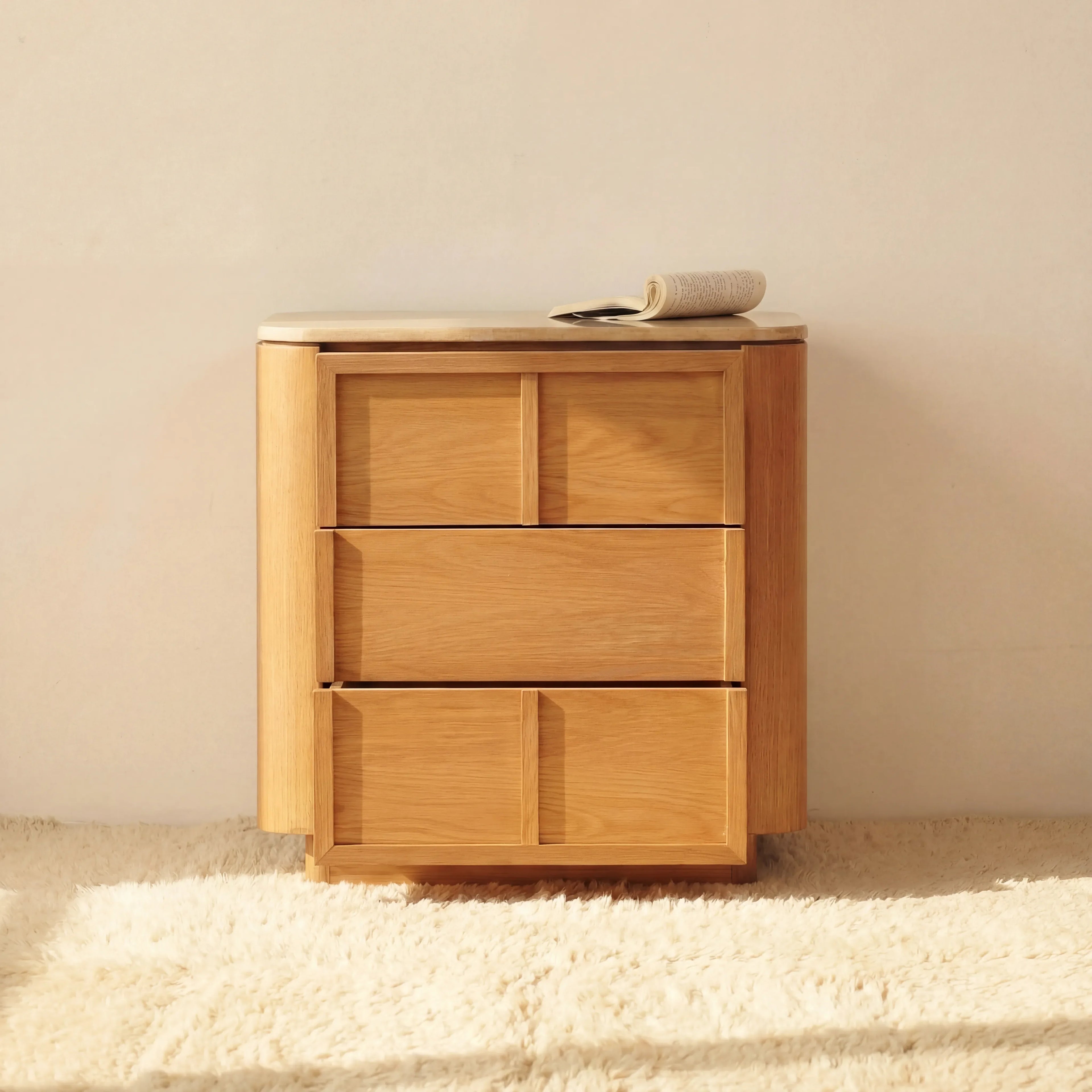 Hearth Bedside Table Oak wood with travertine top