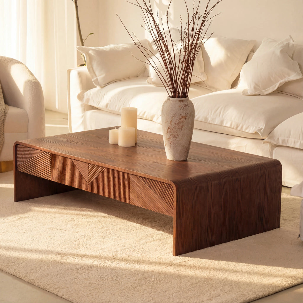 VISTA Coffee Table White oak with sculpted slat detailing