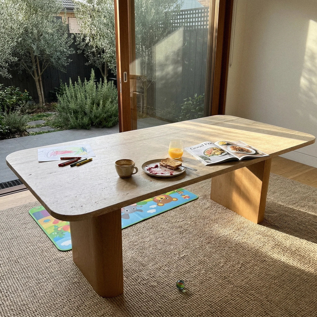 Ovelo Dining Table Oak wood with travertine top