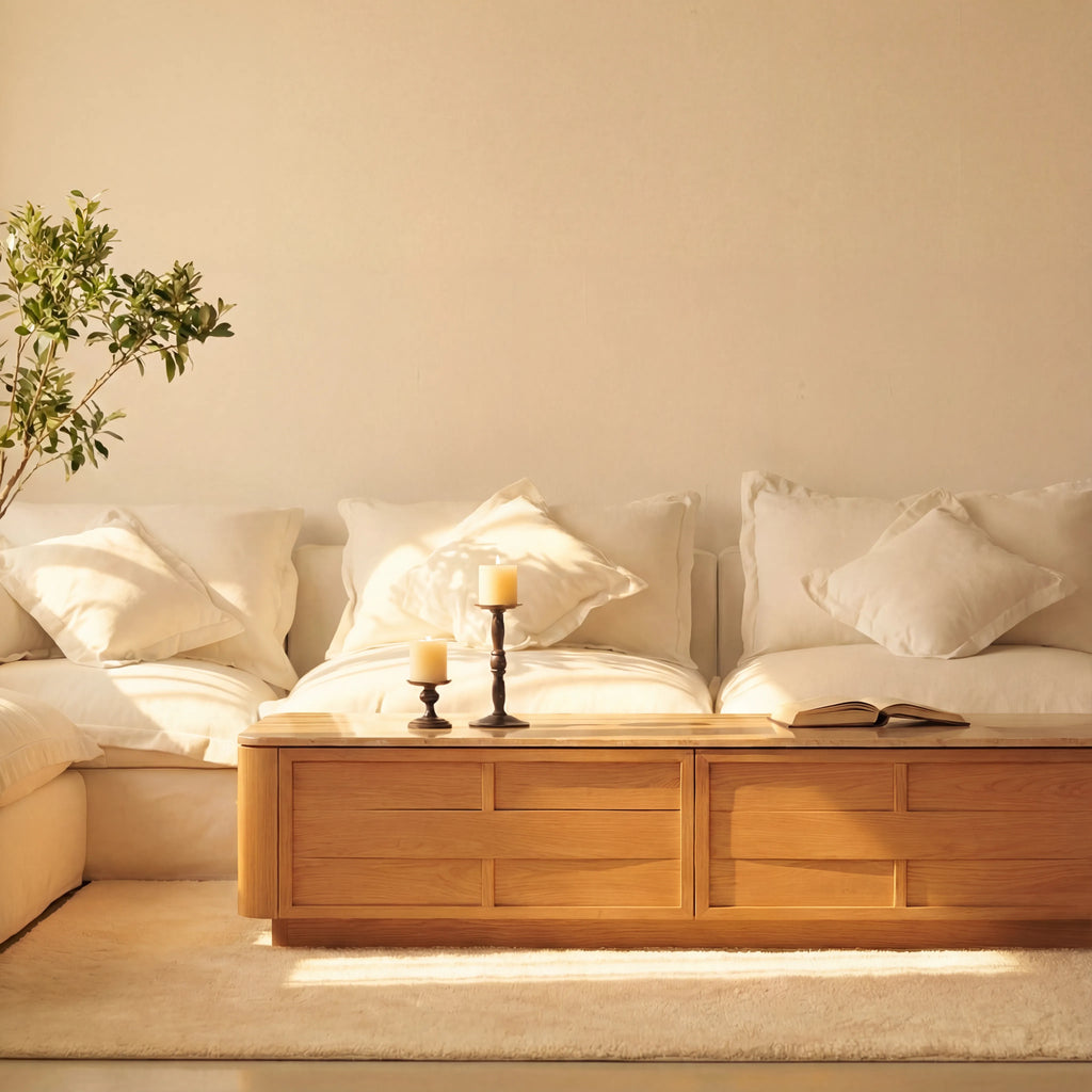 Hearth Coffee Table Oak wood with travertine top
