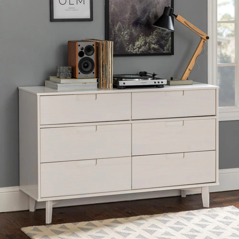 6-Drawer Caramel Mid Century Modern Wood Dresser