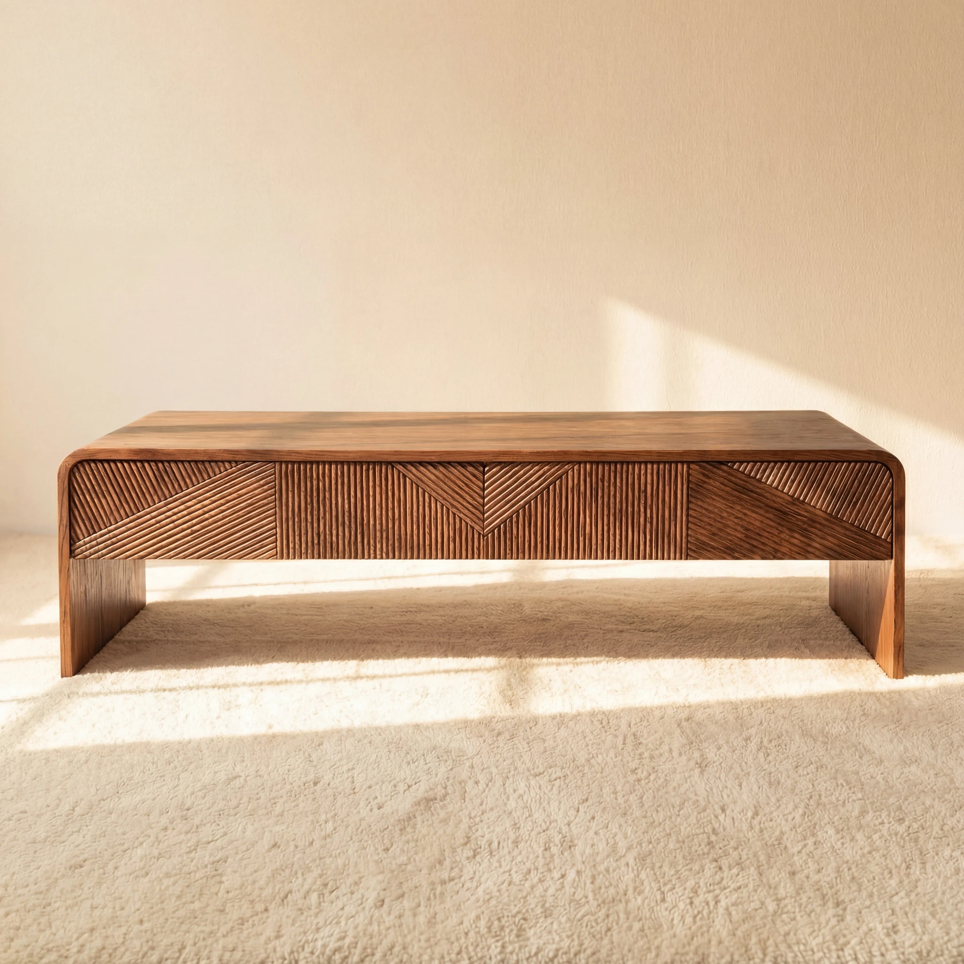 VISTA Coffee Table White oak with sculpted slat detailing
