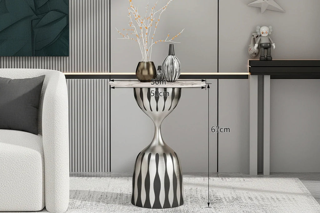 Modern Marble Top Side Table, Sculptural Pedestal Accent Table, Luxury Black White End Table for Living Room Bedroom in stock