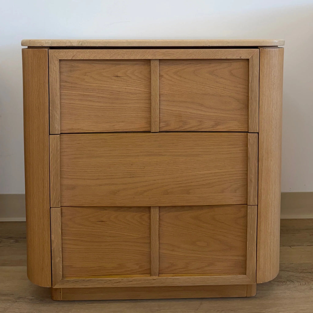 Hearth Bedside Table Oak wood with travertine top（karhyn studio sale）