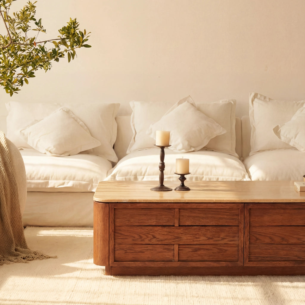 Hearth Coffee Table Oak wood with travertine top