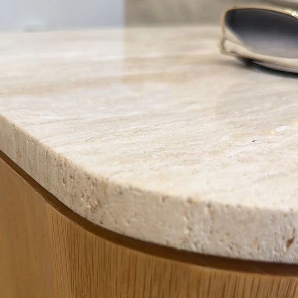 Ovelo Side Table Oak wood with travertine top（karhyn studio sale）