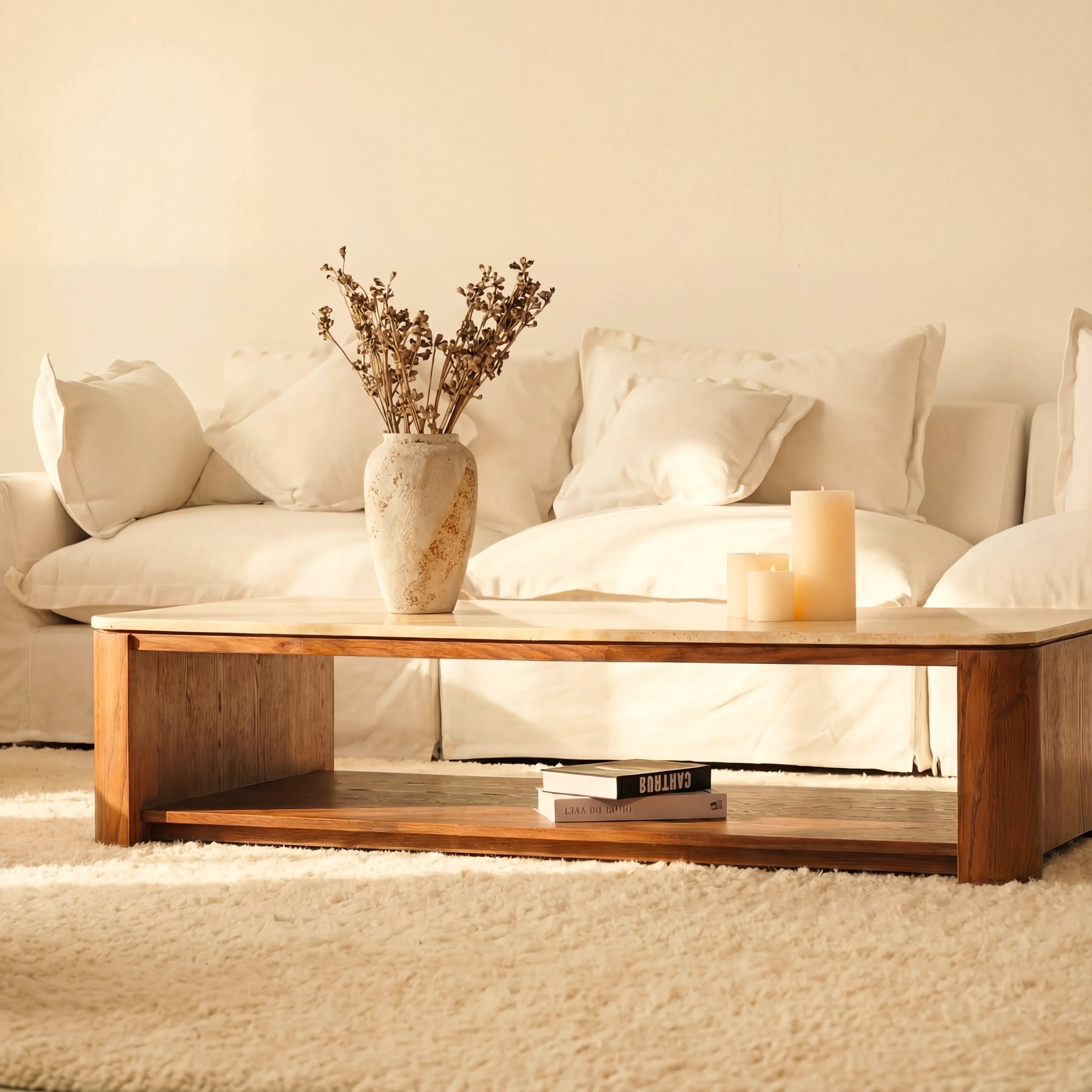 Ovelo Coffee Table Oak wood with travertine top