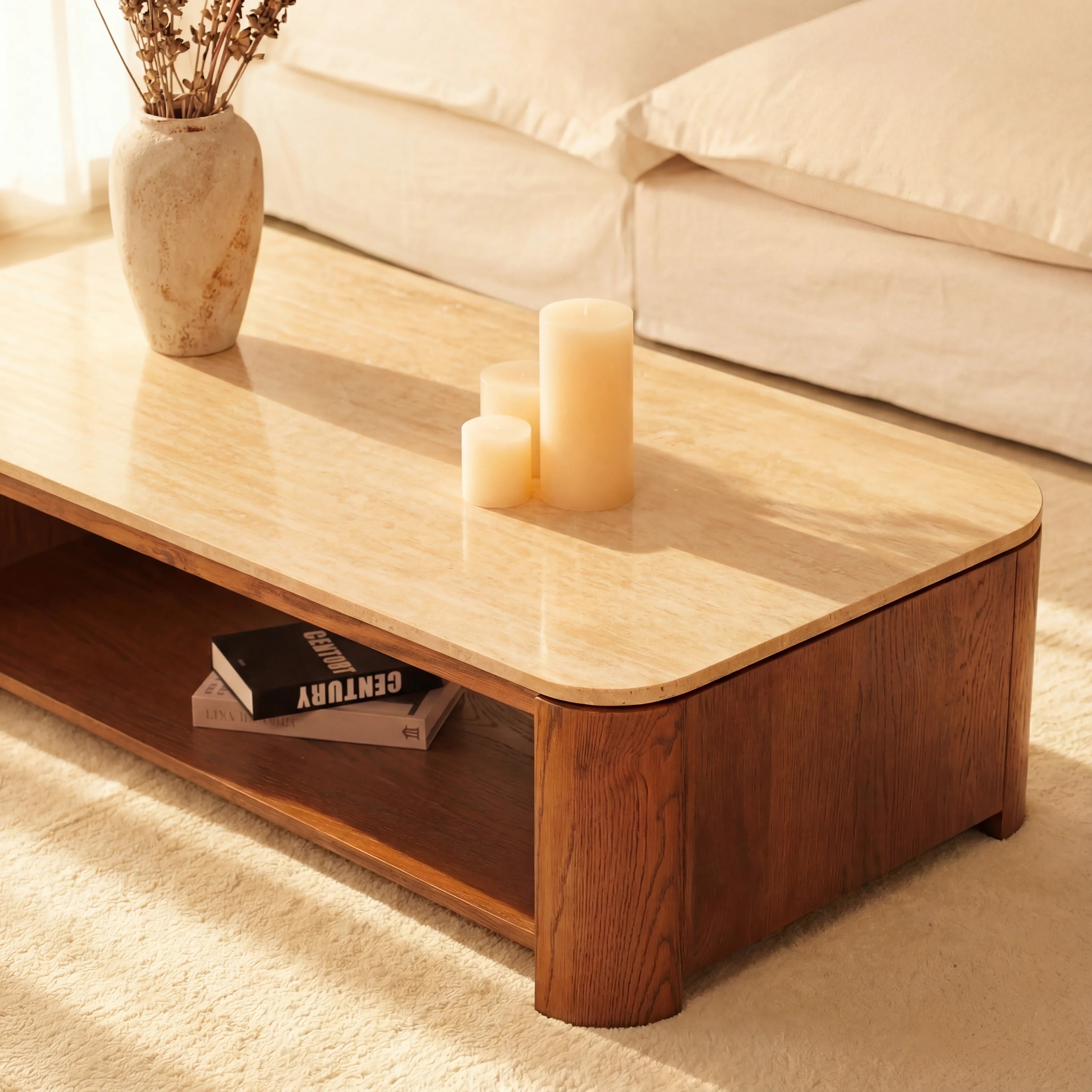 Ovelo Coffee Table Oak wood with travertine top